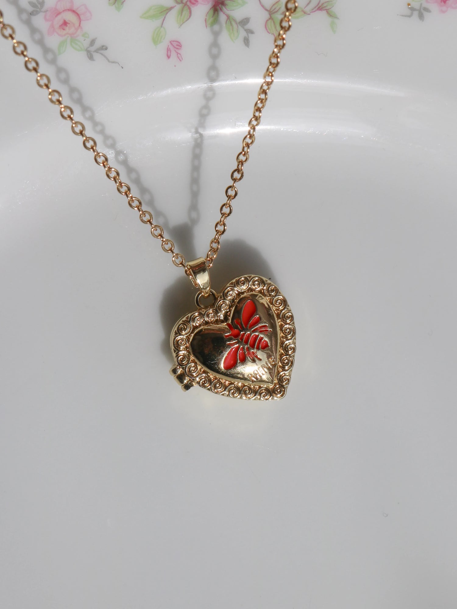 Red Bee Personalized Photo Locket Necklace