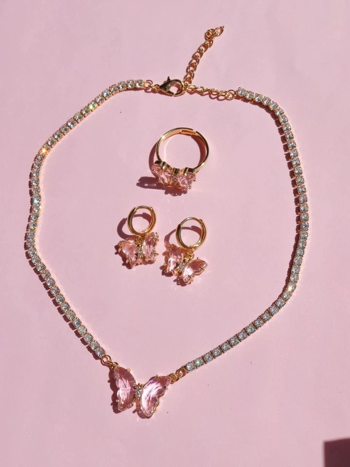 Butterfly Waterway Choker-Earring-Ring Set