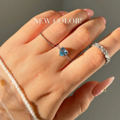 Heart Chain Ring Blue 925 Sterling Silver