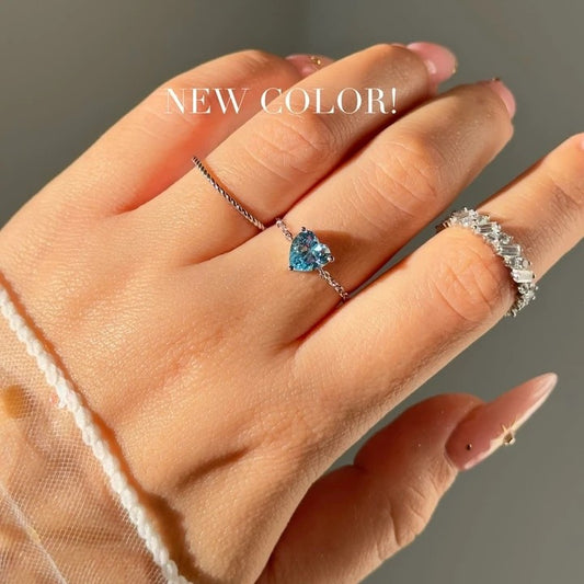 Heart Chain Ring Blue 925 Sterling Silver