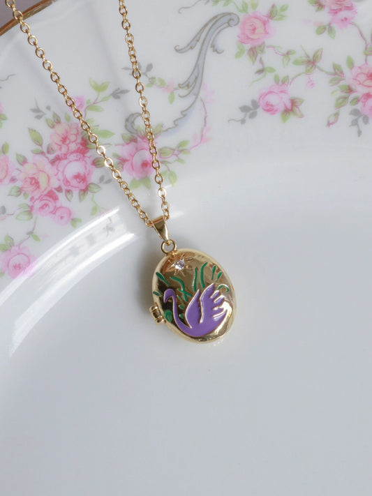 Purple Swan Memory Personalized Photo Locket Necklace