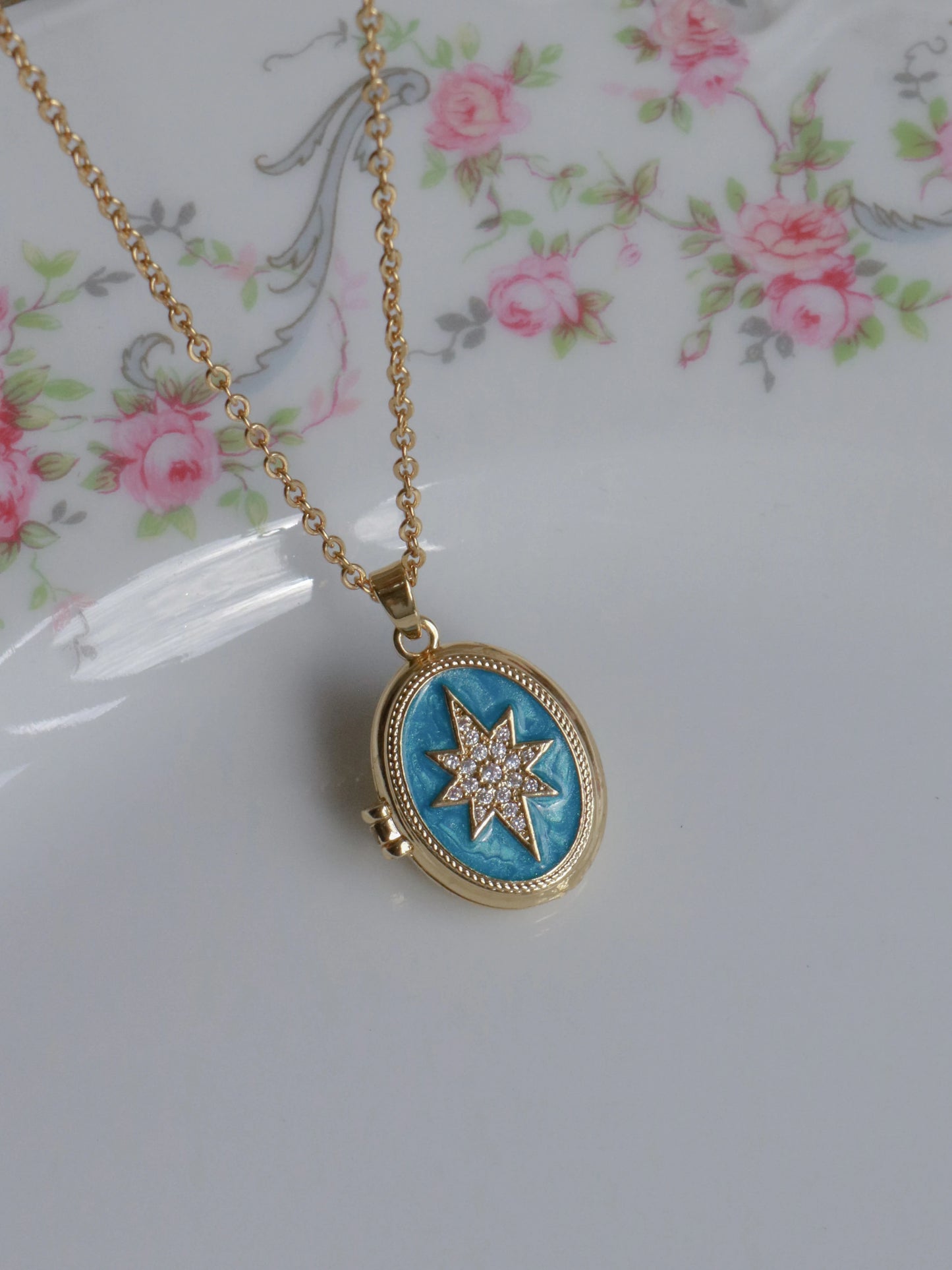 Blue Polar Star Personalized Photo Locket Necklace