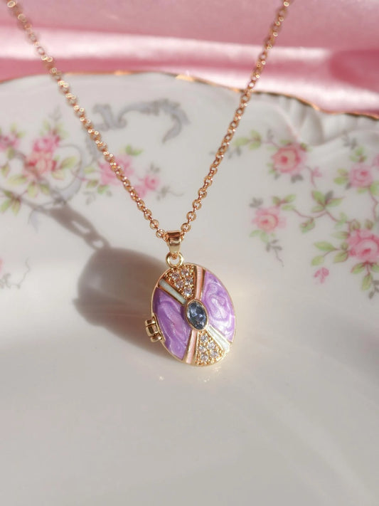 Purple Serenity Gem Personalized Photo Locket Necklace