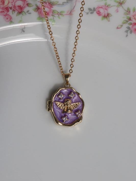 Purple Heavenly Angel Personalized Photo Locket Necklace