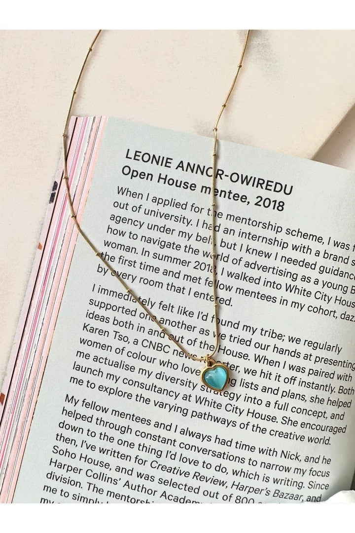 Ocean Blue Heart Necklace Steel - Gold