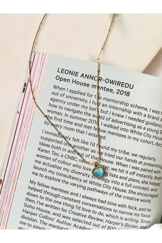 Ocean Blue Heart Necklace Steel - Gold