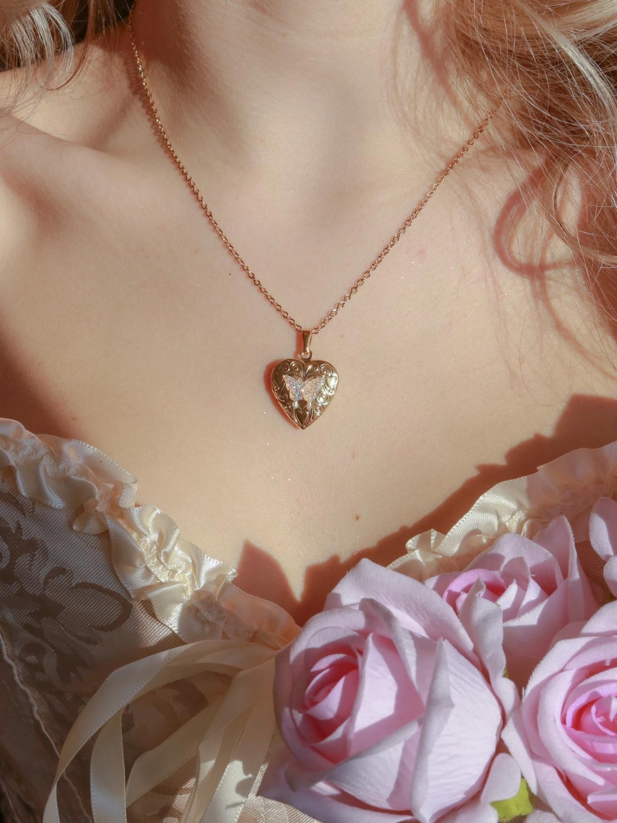 Sparkling Heartwing Personalized Photo Locket Necklace