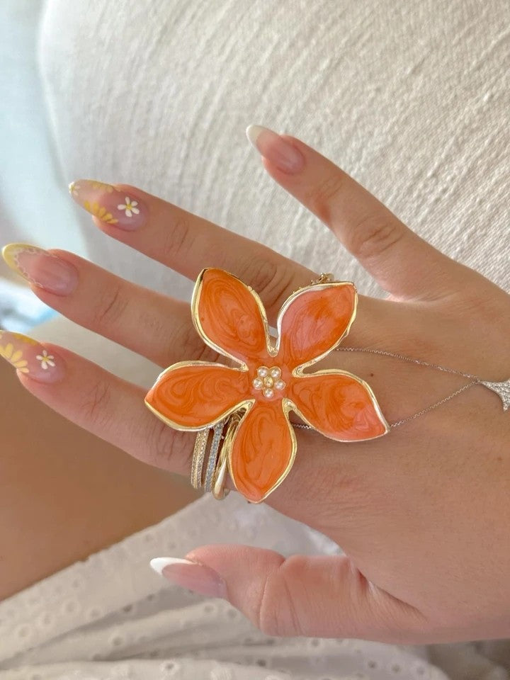Orange Floral Grace Ring And Bracelet Set