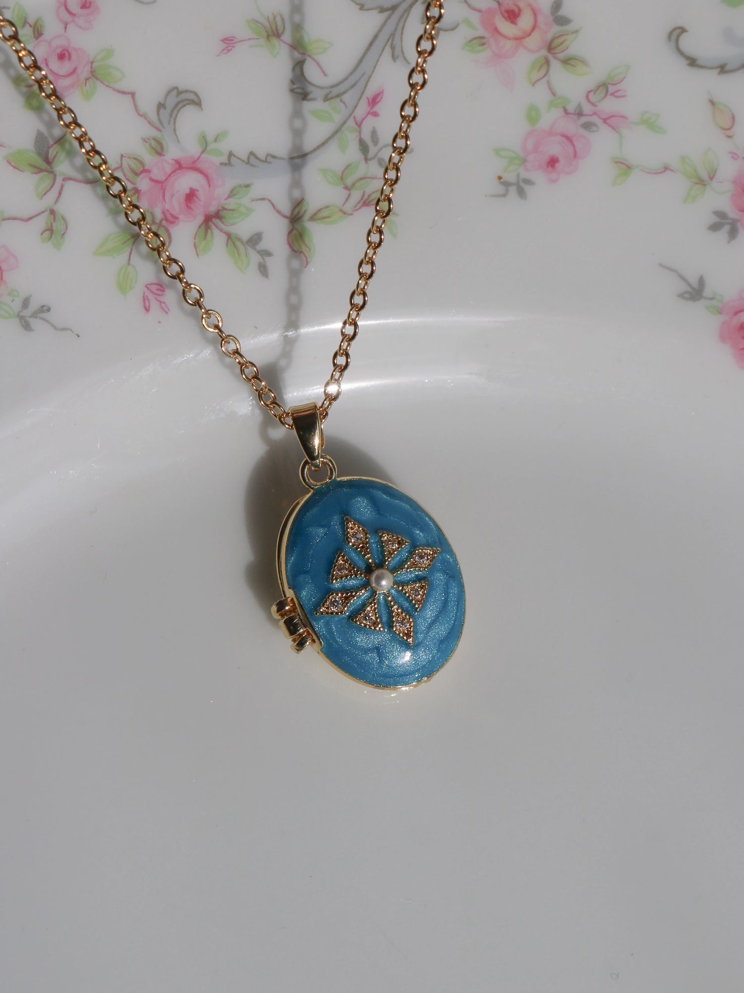 Blue Starlit Snow Personalized Photo Locket Necklace