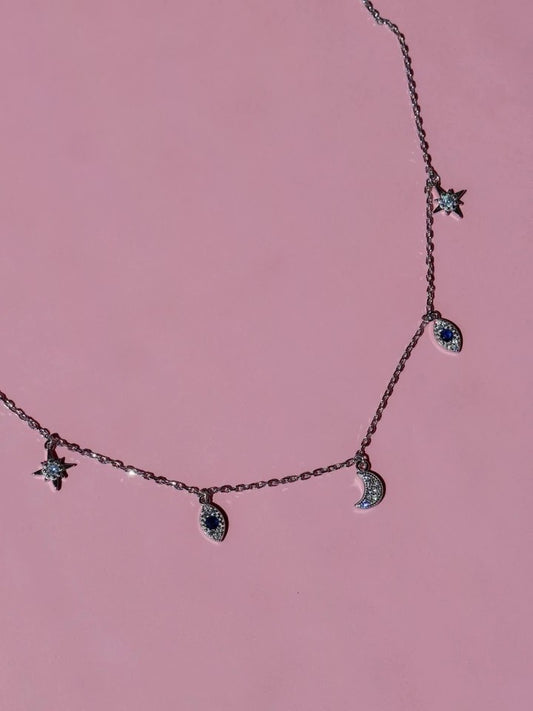 Five-Piece Evil Eye Necklace 925 Silver