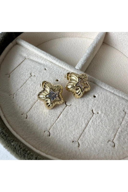 Zircon Stone Star Bombe Gold Plated 925 Silver Earrings