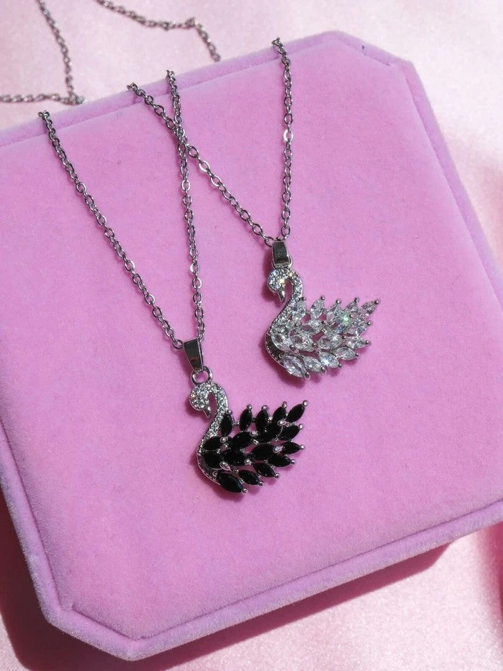 White Swan Black Swan Necklace Steel