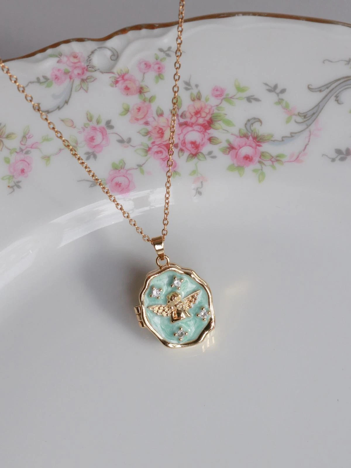 Blue Heavenly Angel Personalized Photo Locket Necklace