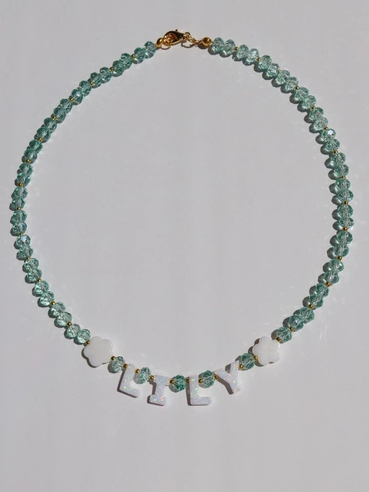 Opal Design Name Letter Necklace