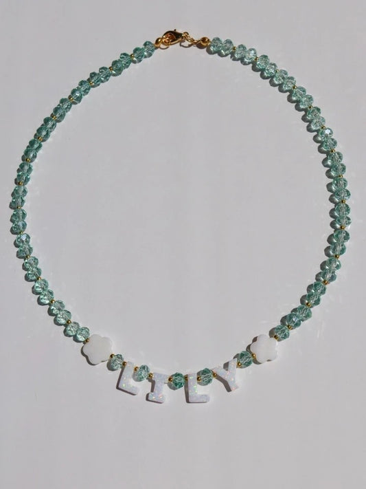 Opal Design Name Letter Necklace