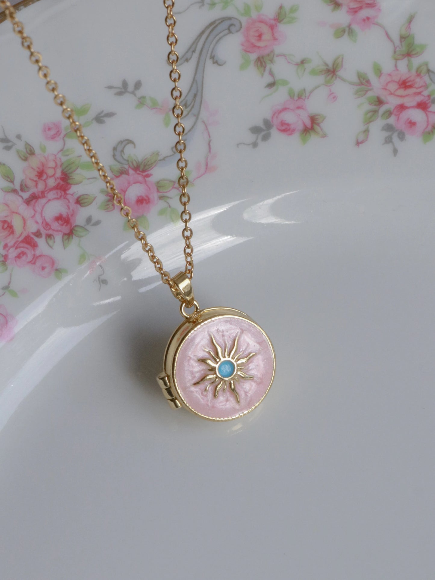Pink Aurora Sun Personalized Photo Locket Necklace