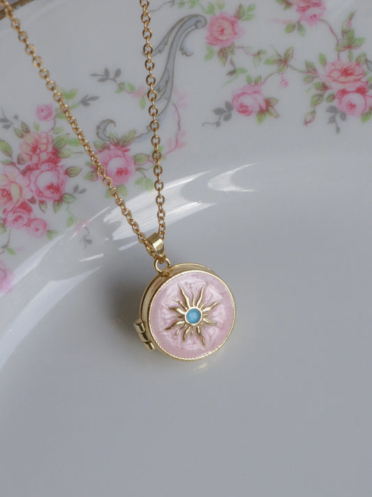 Pink Aurora Sun Personalized Photo Locket Necklace