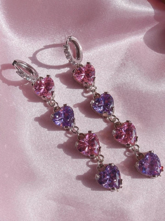 4-Piece Pink Lilac Heart Earrings