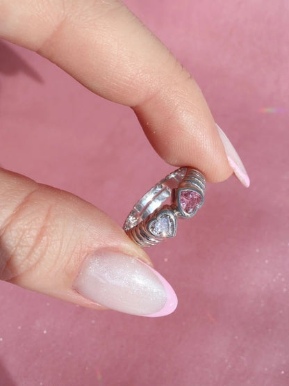 Double Heart 925 Silver Ring