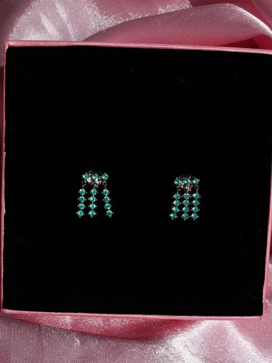 Three Row Stone Stud Earrings 925 Silver Pair