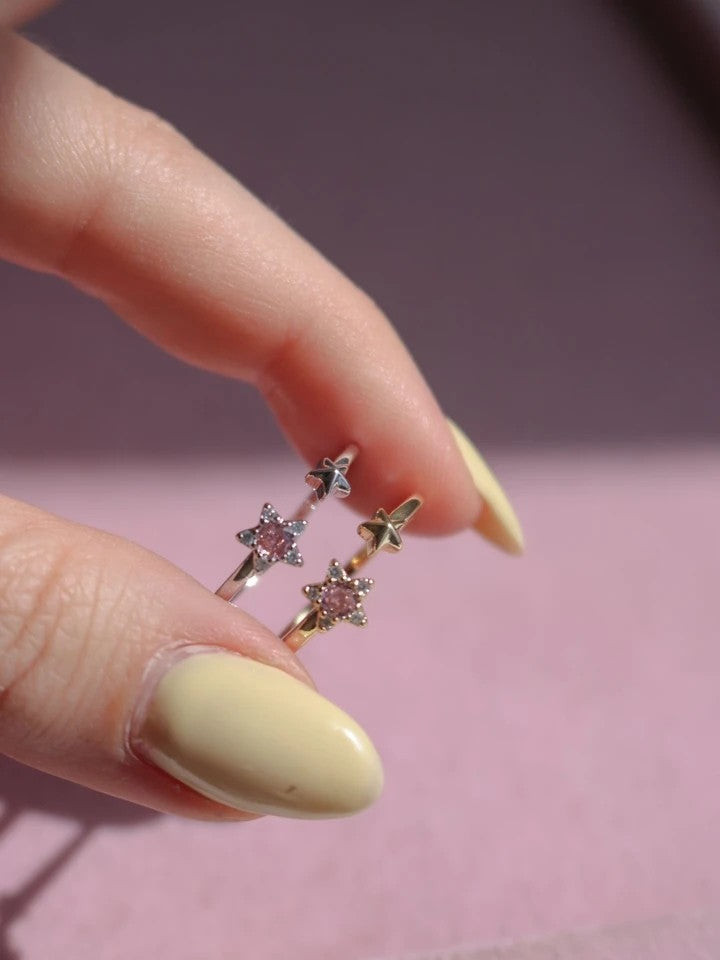 Double Pink Star Ring