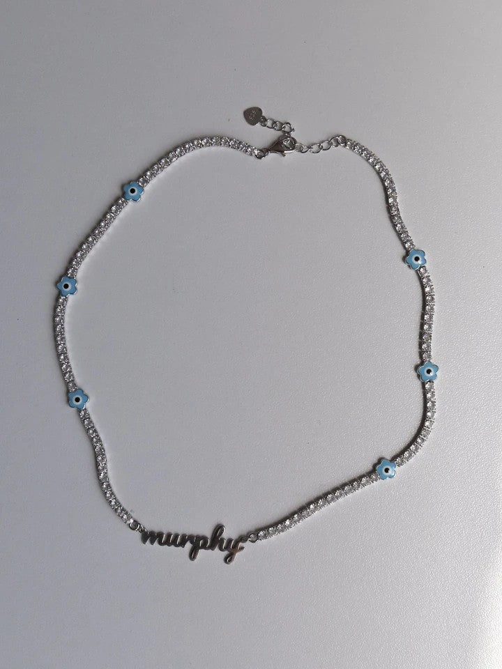 Evil Eye Bead Personalized Name 925 Silver Waterway Necklace