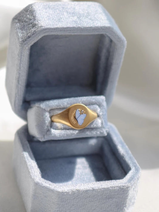 Vintage Blue Butterfly Steel Ring