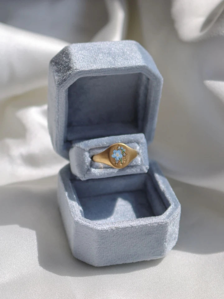 Vintage Blue Flower Steel Ring