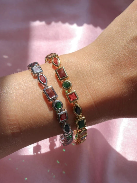 Colorful Multiple Gems Steel Bracelet