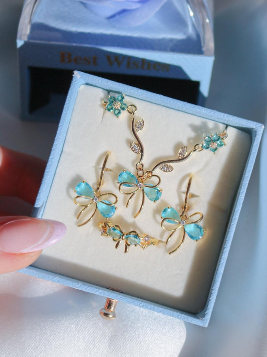 Blue Ribbon Garden Bracelet, Earrings, Ring Set