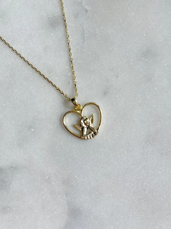 Angel Necklace In A Heart 925 Silver