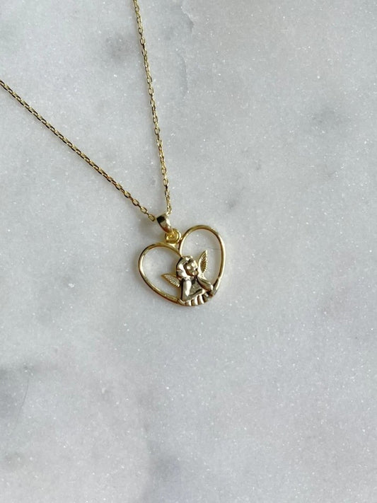Angel Necklace In A Heart 925 Silver