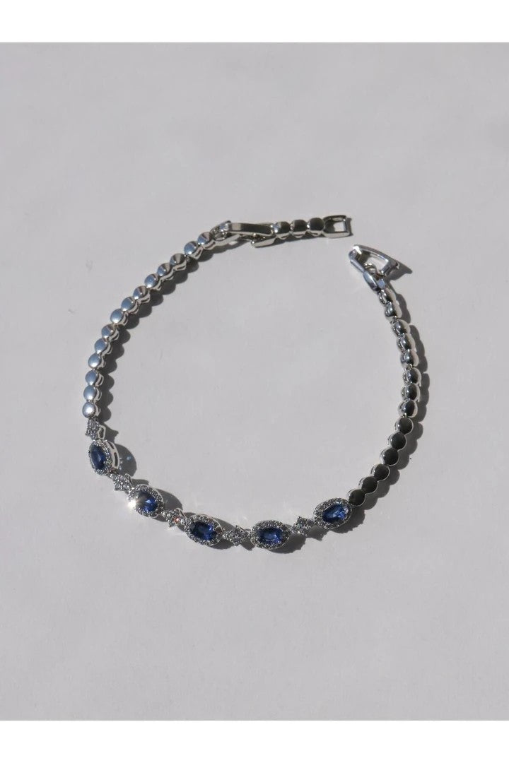 Stylish Steel Bracelet With Sapphire-Look Zircon Stones