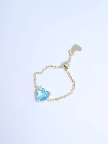 Heart Chain Ring Blue 925 Sterling Silver