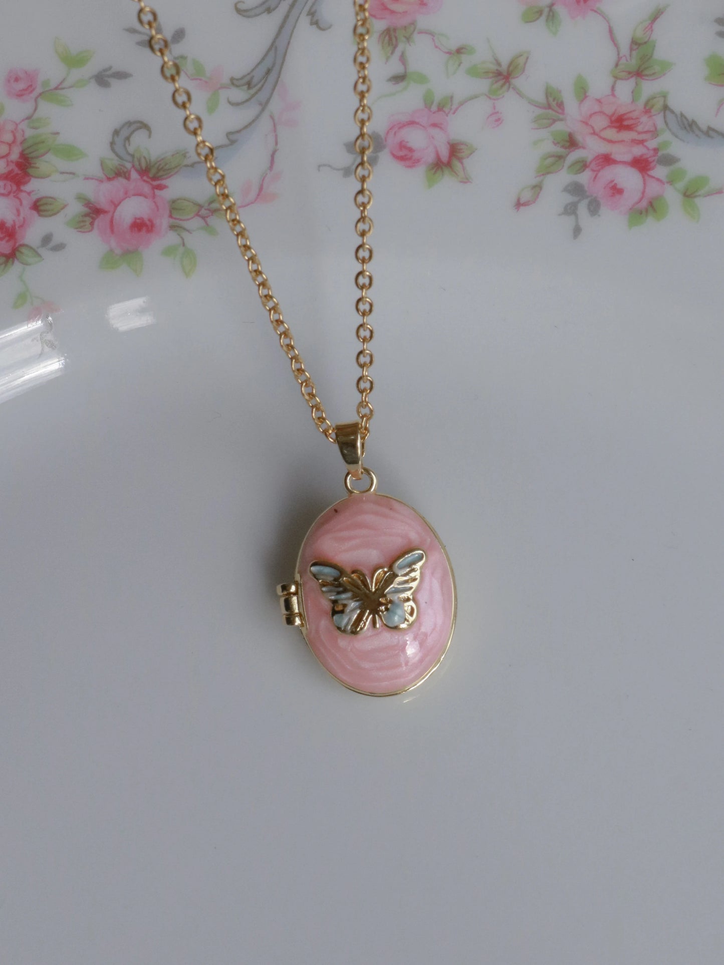 Pink Butterfly Personalized Photo Locket Necklace