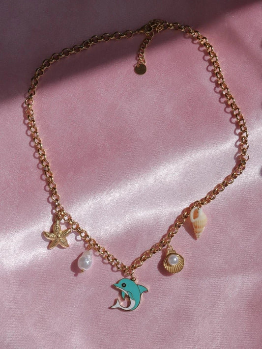 Dolphin Tide Steel Charm Necklace