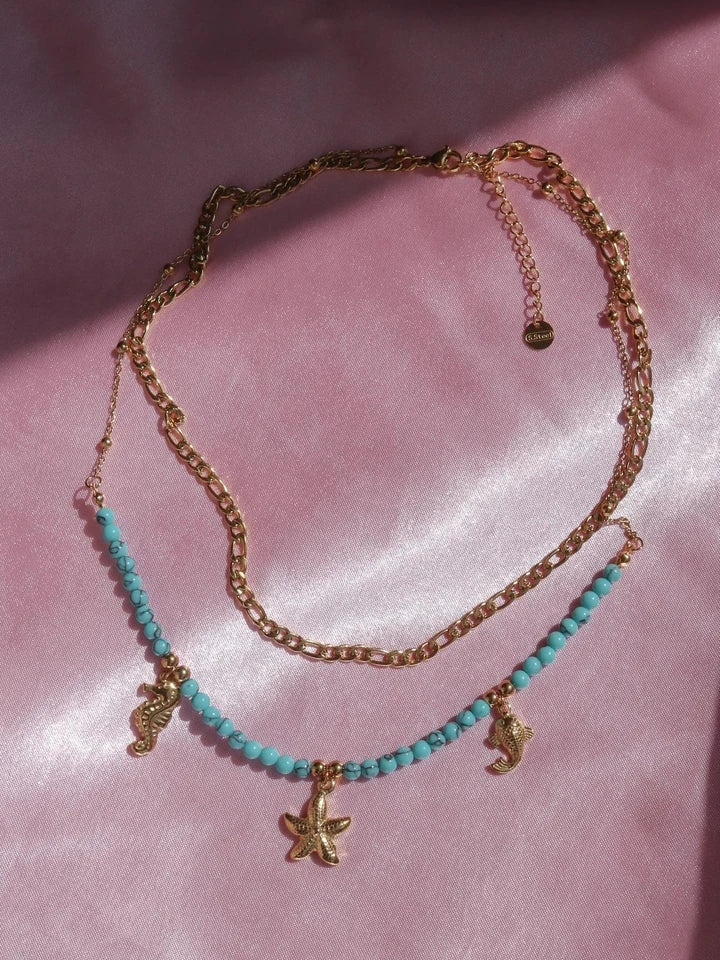 Ocean Charm Double Chain Steel Necklace