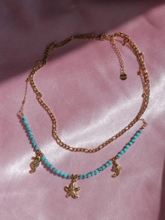 Ocean Charm Double Chain Steel Necklace
