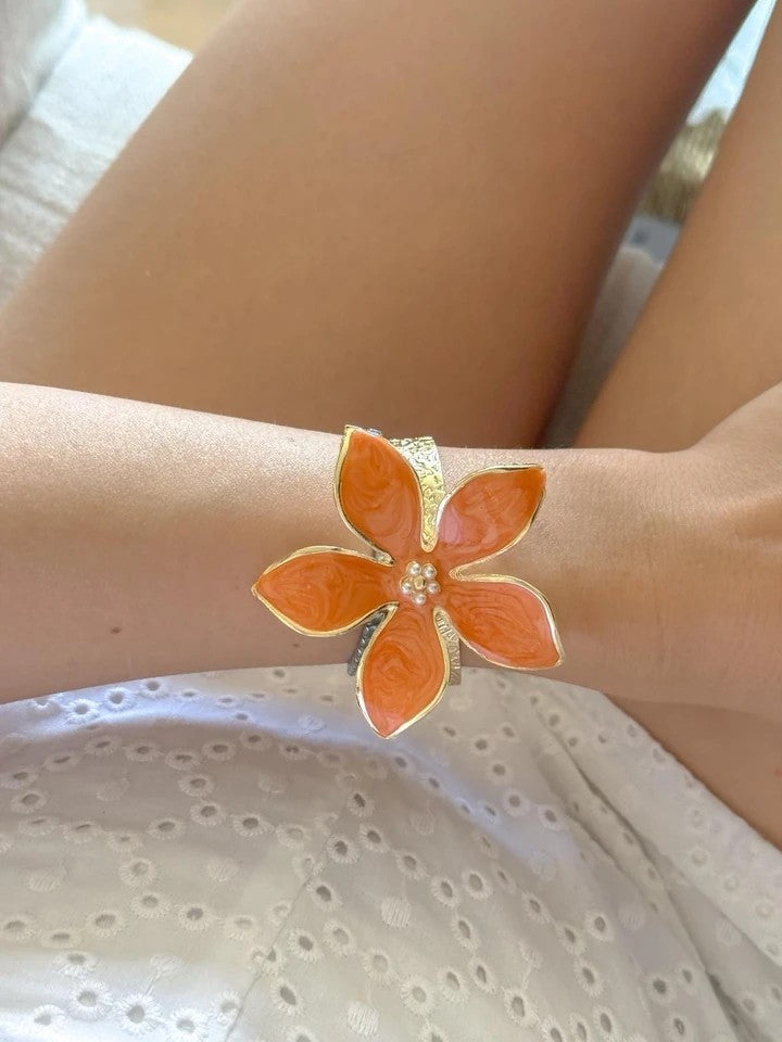 Orange Floral Grace Ring And Bracelet Set