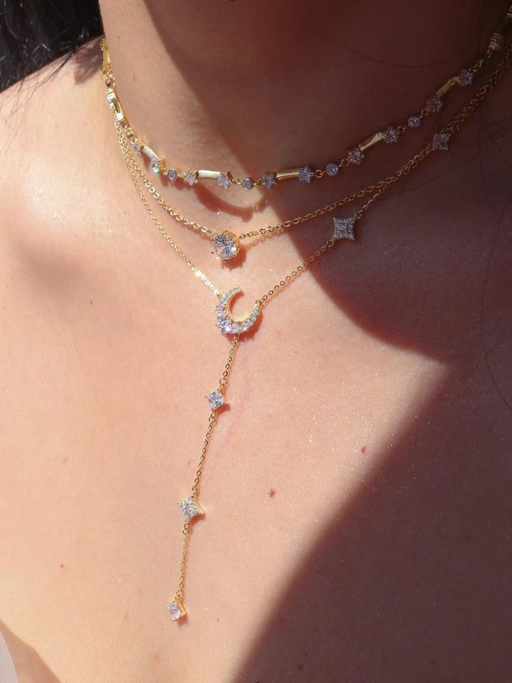 Moon And Stars 925 Silver Necklace