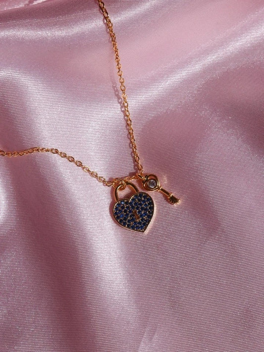 Navy Key Heart Necklace
