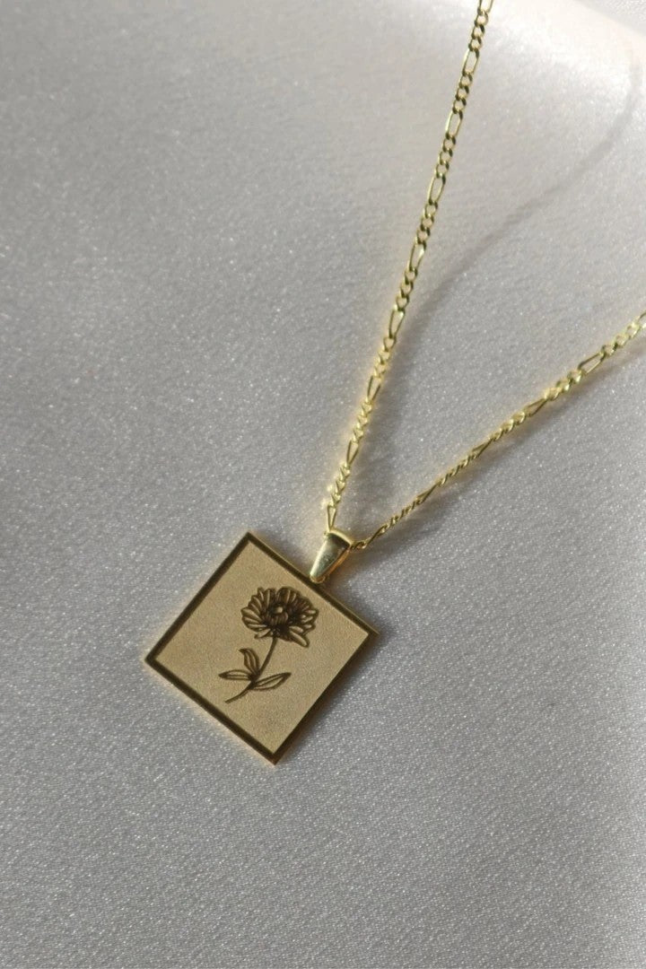 Square Birthflowers Necklace 925 Sterling Silver