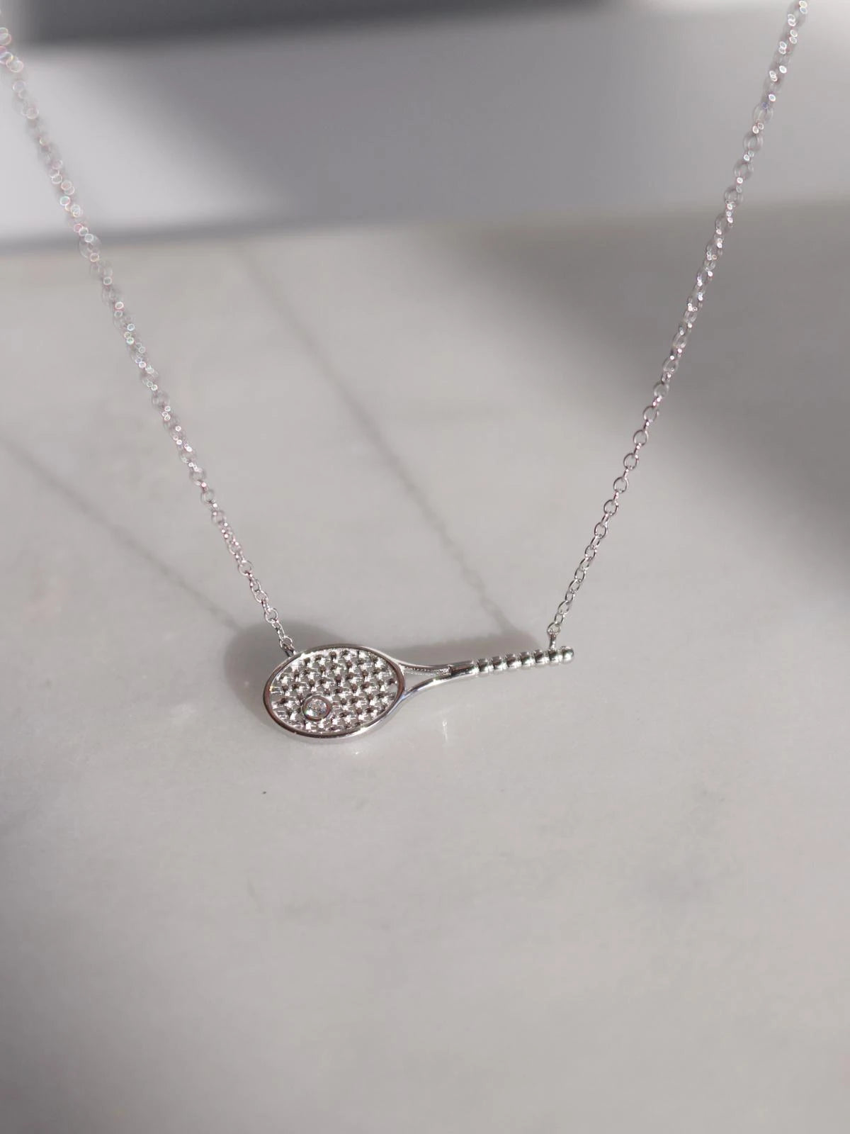 Tennis Racket 925 Silver Necklace