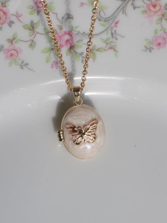 White Butterfly Personalized Photo Locket Necklace
