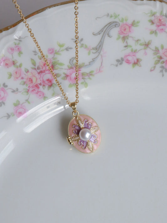 Pink Pearl Blossom Personalized Photo Locket Necklace