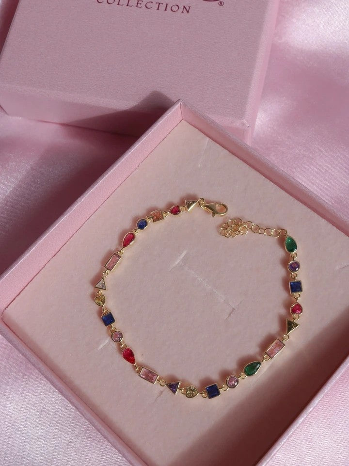 Colorful Multiple Gems 925 Silver Bracelet