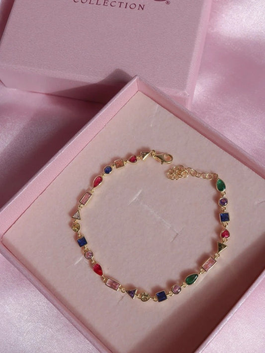 Colorful Multiple Gems 925 Silver Bracelet