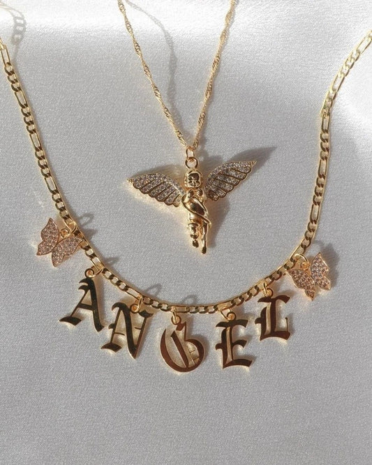 Old English Font Butterfly Necklace