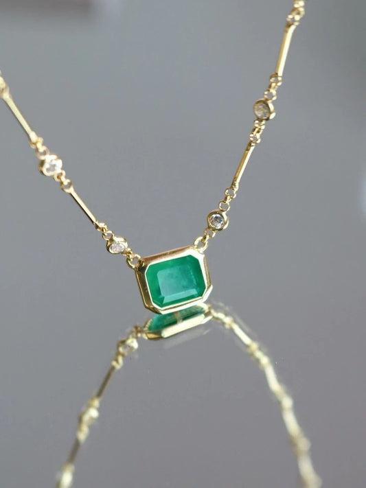 Broken Zircon Green Stone 925 Silver Necklace
