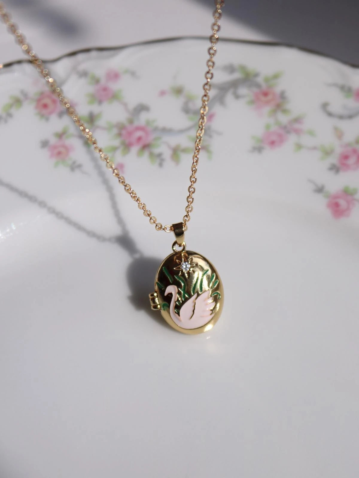 White Swan Memory Locket Necklace